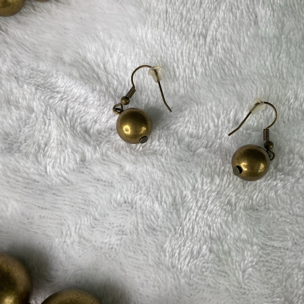 Bronze pearls / marbles spherical earrings - Picture 3 of 8